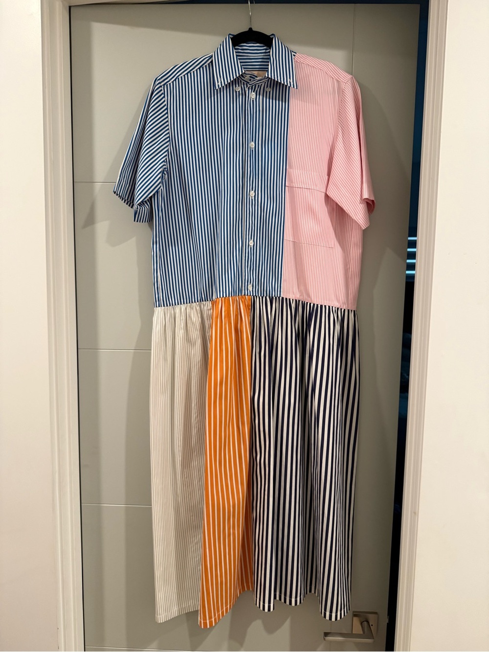 Plan C striped color block drop waist shirt dress